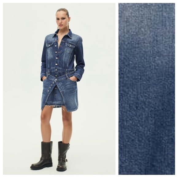 NWT. Zara Blue Denim Layered Mini Dress. Size S. - Picture 1 of 13